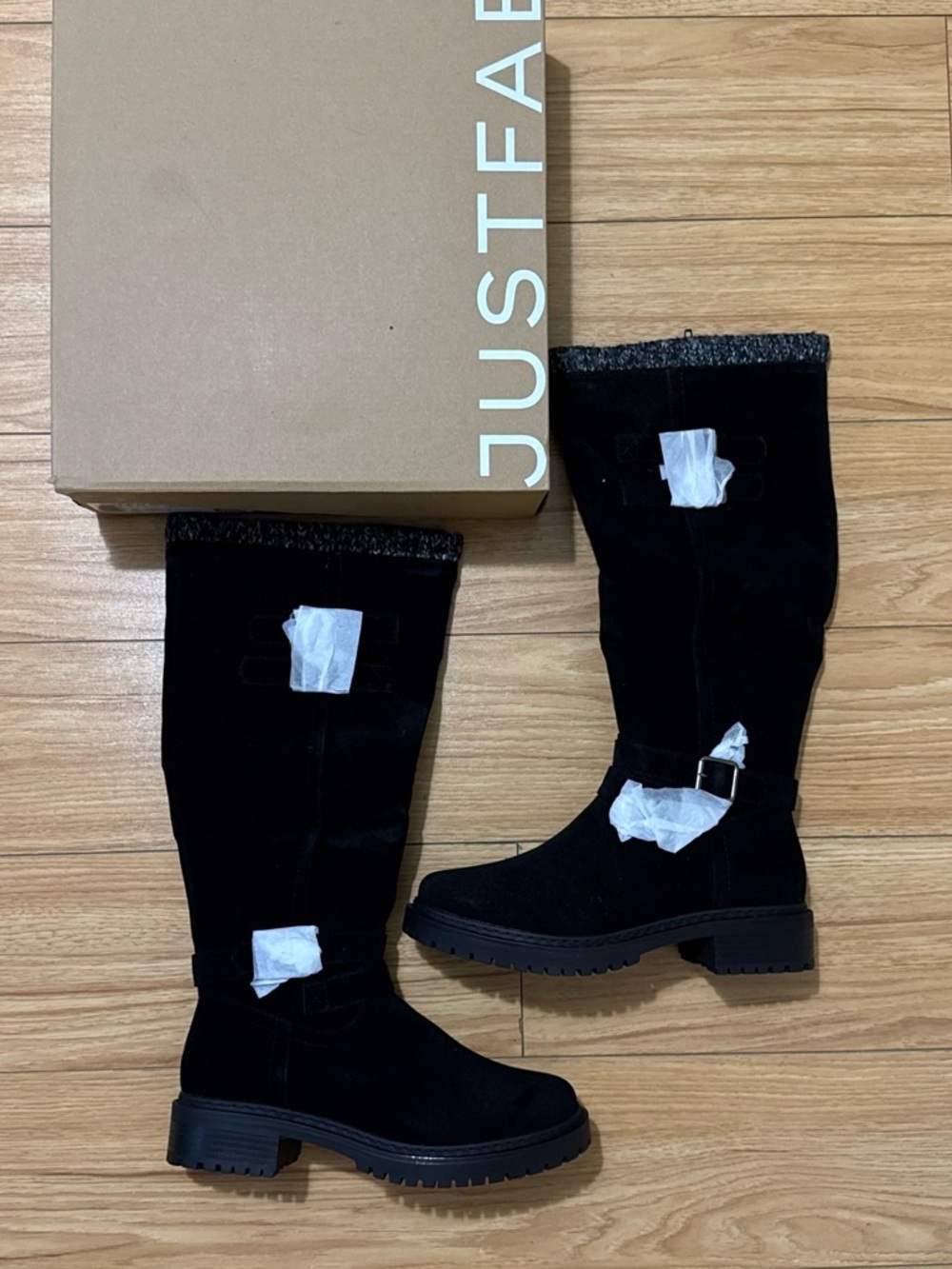 JustFab Black Over-the-Knee Suede Buckle Boots